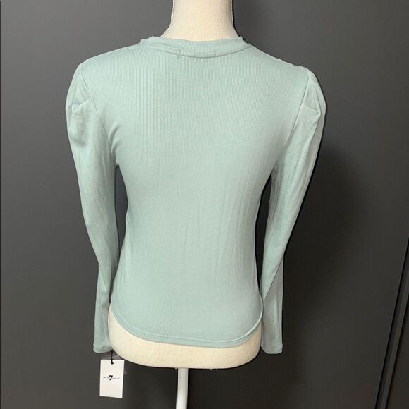 7 for all Mankind Mint green button front puff sleeve top - Picture 2 of 3